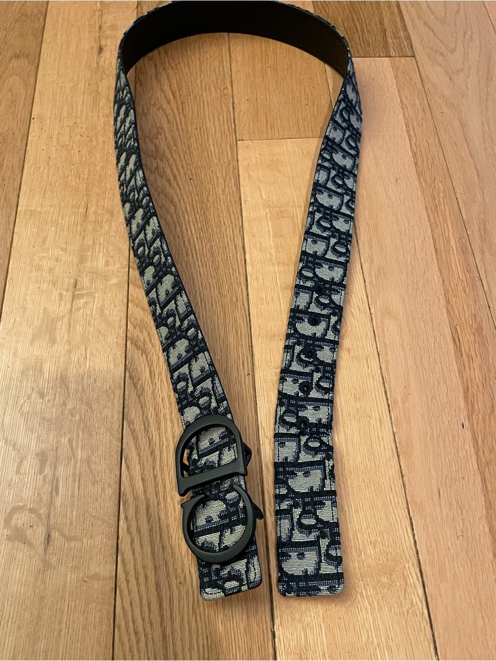 Dior Navy and Cream Reptile Leash/Belt with Black Buckle